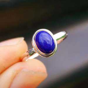 Solid 925 Sterling Silver & Natural Lapis Lazuli Oval Ring