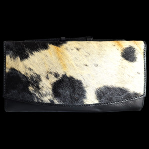 Leather Wallets Purses: Genuine Leather & Cow Hair Purse - Black & White