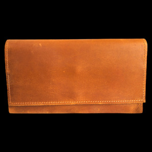 Genuine Leather Fold Over Purse - Tan