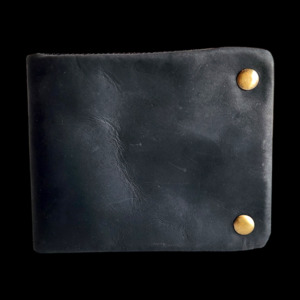 Genuine Leather Rustic Studded Wallet - Black
