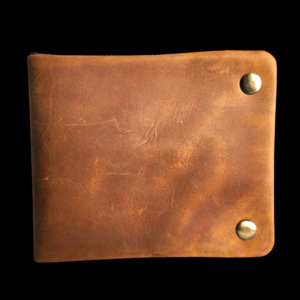 Genuine Leather Rustic Studded Wallet - Brown