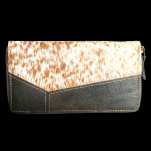 Genuine Leather & Cow Hair Purse - Dark Green & Cow Hair