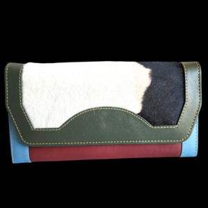 Leather Wallets Purses: Genuine Leather & Cow Hair Patchwork Purse