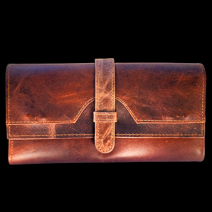 Leather Wallets Purses: Genuine Leather Purse With Middle Strap - Vintage Brown