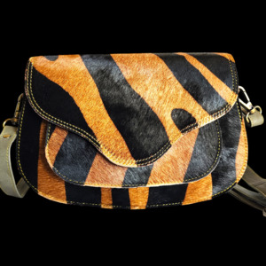 Genuine Leather & Cow Hair Handbag - Tiger Print
