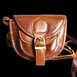 Leather Bags: Genuine Leather Rounded Handbag - Brown
