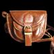 Genuine Leather Rounded Handbag - Brown