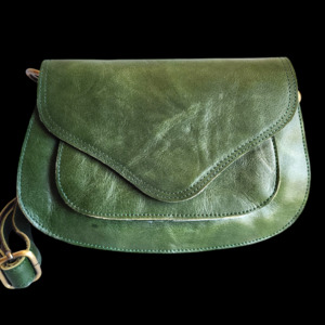 Leather Bags: Genuine Leather Handbag - Vintage Green