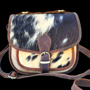 Genuine Leather & Cow Hair Hand Bag - Vintage Brown