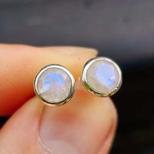 Solid 925 Sterling Silver & 7mm Natural Moonstone Round Stud Earrings