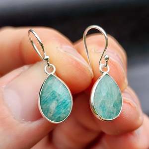 Earrings: 925 Sterling Silver & Natural Amazonite Handmade Drop Earrings