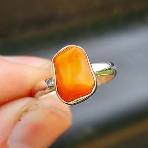 (R) Solid 925 Sterling Silver & Natural Orange Opal Irregular Handmade Ring
