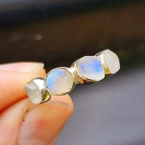 Solid 925 Sterling Silver & Raw Irregular Moonstone 4x Setting Handmade Ring