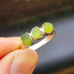 Rings: Solid 925 Sterling Silver & Raw Peridot Handmade 3x Setting Ring