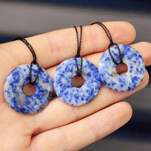 Gemstone Pendants: 30mm Natural Sodalite Donut Pendant Necklace