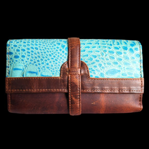Leather Wallets Purses: Genuine Leather Purse - Brown Blue Crocodile