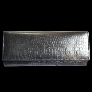 Genuine Leather Slim Purse - Black Crocodile