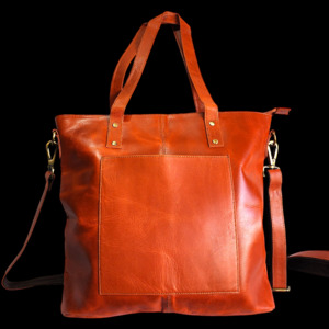 Leather Bags: Genuine Large Leather Tote Bag - Brown