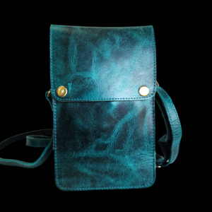 Genuine Leather Shoulder Purse - Aqua