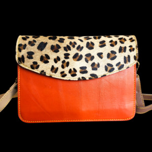 Genuine Leather & Cow Hair Shoulder Bag - Orange Patchwork