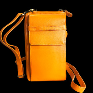 Genuine Leather Shoulder Purse - Orange