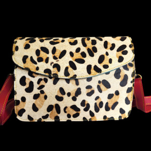 Genuine Leather & Cow Hair Shoulder Handbag - Leopard Patchwork