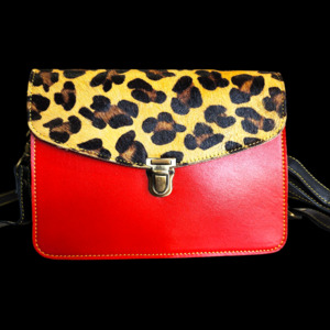 Genuine Leather & Cow Hair Shoulder Handbag - Patchwork Leopard