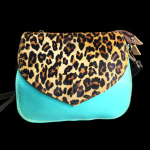 Genuine Leather & Cow Hair Hand bag - Patchwork Leopard