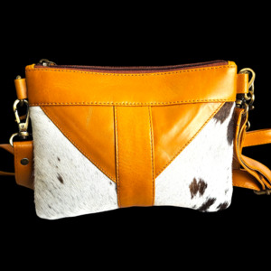 Genuine Leather & Cow Hair Shoulder Handbag - Tan