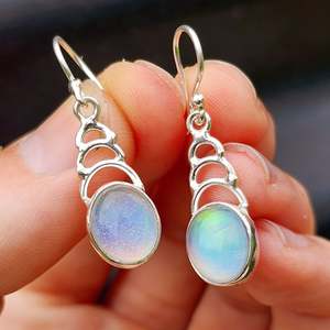 925 Sterling Silver & Natural Aurora Opal Handmade Hook Earrings