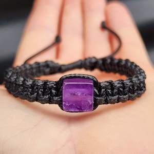 Amber Bracelets: Natural Amethyst Cube Black Macrame Bracelet