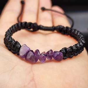Amber Bracelets: Natural Amethyst Chip Black Macrame Bracelet