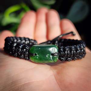 Nephrite Jade / Greenstone One Off Macrame Bracelet (1A3-819)