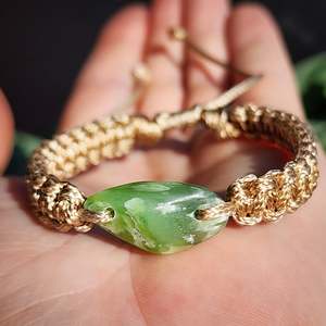 Nephrite Jade / Greenstone One Off Macrame Bracelet (1A3-817)