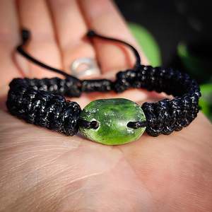 Nephrite Jade / Greenstone One Off Macrame Bracelet (1A3-816)