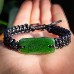 Nephrite Jade / Greenstone One Off Macrame Bracelet (1A3-815)