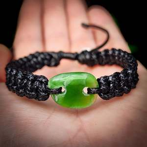 Nephrite Jade / Greenstone One Off Macrame Bracelet (1A3-814)