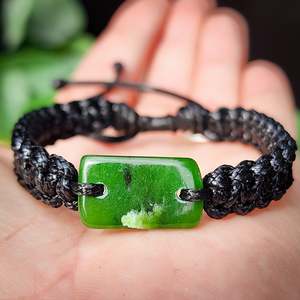 Nephrite Jade / Greenstone One Off Macrame Bracelet (1A3-813)