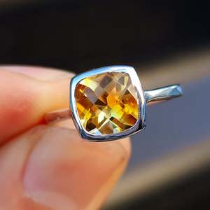 Solid 925 Sterling Silver & Natural Citrine Square Faceted Stone Ring