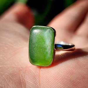 (R) Solid 925 Sterling Silver & Natural Greenstone Handmade Rectangle Ring
