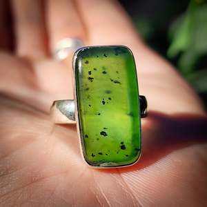 (R) Solid 925 Sterling Silver & Natural Greenstone Handmade Rectangle Ring