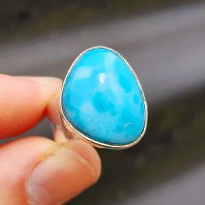 Solid 925 Sterling Silver & Natural Larimar Irregular Shaped Ring