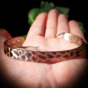 Copper Bracelets: Copper Magnetic Hammer Finish Cuff Bracelet