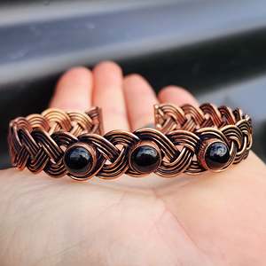 Copper Bracelets: Handmade Copper Wire Wrap & Natural Black Onyx Cuff Bracelet