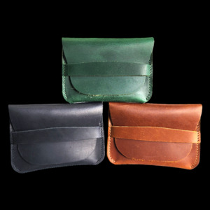 Genuine Leather Fold Over Card Holder Wallet
