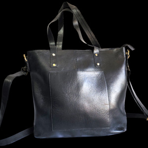 Leather Bags: Genuine Leather Large Tote Bag - Black