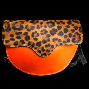 Genuine Leather & Cow Hair Shoulder Handbag - Patchwork Cheetah