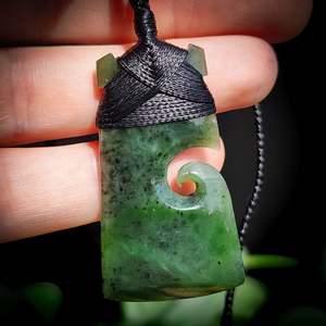 Nephrite Jade / Greenstone Toki Pendant Necklace With Koru Carved Side (N504)