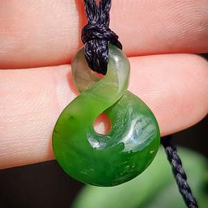 Nephrite Jade / Greenstone Small Twist Pendant Necklace (N502)