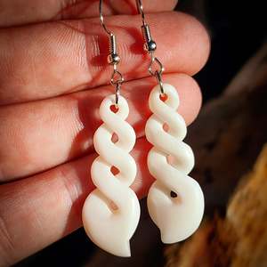 Earrings: Natural Maori Bone Carving Earrings - Triple Twist